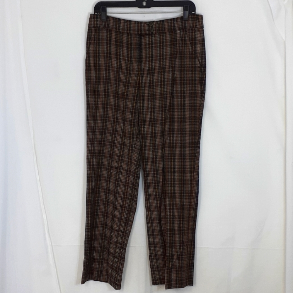 Etro straight leg plaid wool pants brown and tan black yellow size 44 US size 10